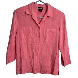 Vtg. Notions Career Top Womens SM Pink Silk Button Up 3/4 Sleeve Blouse Shirt